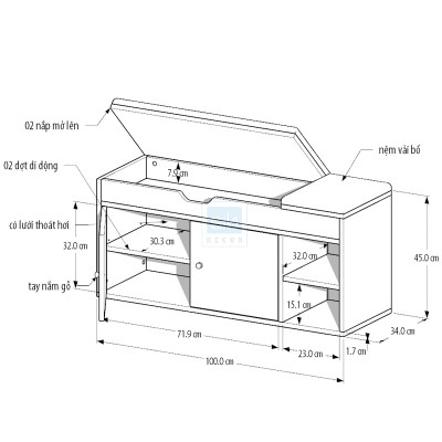 Tủ Giày Đa Năng Kiêm Tủ Để Đồ Có Ghế Bọc Nệm Đa Chức Năng Thương Hiệu SIB Decor