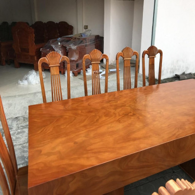 Bộ Bàn Ghế Ăn 10 Ghế Xẻ Quạt Gỗ Cẩm Vàng