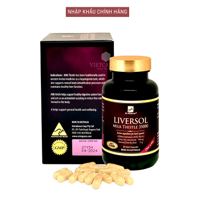 Viên uống bổ gan nhập khẩu chính hãng Úc LIVERSOL MILK THISTLE (60 viên) giúp bổ gan, hỗ trợ tăng cường chức năng gan, thải độc gan, bảo vệ tế bào gan khỏi các thương tổn do rượu, bia và các thuốc có hại cho gan