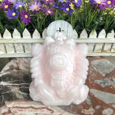 Tượng Cóc Ba Chân, Cóc Ngậm Tiền, Thiềm Thừ phong thủy chiêu tài lộc đá thạch anh hồng - Dài 15 cm