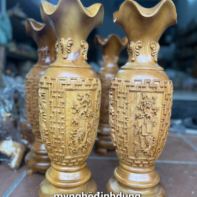 Cặp lục bình phong thủy hút tài lộc bằng gỗ bách xanh thơm nức kt cao 25cm 