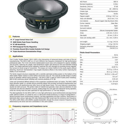 LOA RỜI PAUDIO 3 TẤC GM12-100F (12") (1 cặp) – Hàng Chính Hãng
