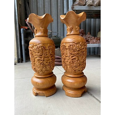 Cặp LỤC BÌNH KHẮC TỨ LINH HÚT TÀI LỘC BẰNG GỖ HƯƠNG ĐÁ KT CAO 30×10×10CM