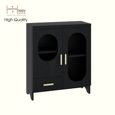 HAPPY FURNITURE , Tủ lưu trữ 2 cửa kính 1 ngăn kéo - CHEVY, TLT_046 , 70cm x 30cm x 82cm DxRxC