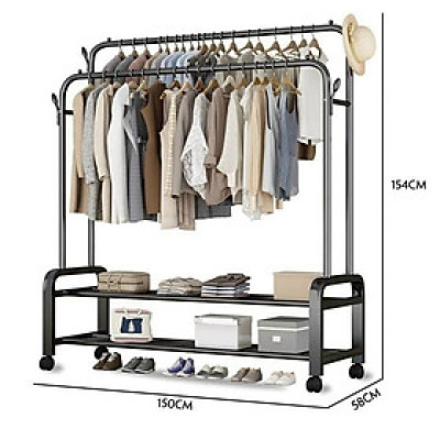 Giá Treo Quần Áo Thời Trang Cao Cấp 2 Khung 2 Tầng Kèm Móc Treo Tiện Lợi