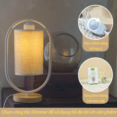 Đèn Ngủ Gỗ HUTA Light For Life G6 Chao Tròn Vingtage Kiểu Dáng Mới Lạ, Decor Trang Trí Phòng Ngủ,Tăng giảm Độ Sáng, Bóng Led Sáng Vàng Tiết Kiệm Điện