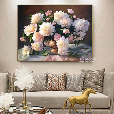 (ẢNH THẬT) Tranh treo tường bình hoa hồng 4 tráng gương bo viền kèm đinh treo