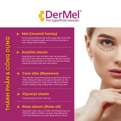 DerMel Skin Ointment hỗ trợ nhanh lành vết thương, phòng ngừa sẹo trên vết thương nông và bề mặt, kháng khuẩn giảm ngứa