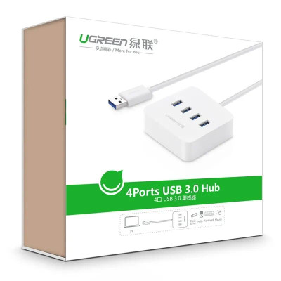 Ugreen UG30202CR118TK 1M màu Trắng Bộ chia HUB USB 3.0 sang 4 USB 3.0 có khay đỡ hỗ trợ nguồn 5V cao cấp - HÀNG CHÍNH HÃNG