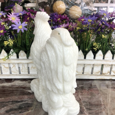 Tượng con gà trống phong thủy đá cẩm thạch trắng trang trí bàn làm việc - Cao 20 cm