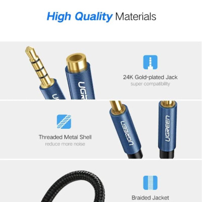 Ugreen UG40673AV118TK 1M màu Xanh Cáp âm thanh 3.5mm nối dài đầu nhôm - HÀNG CHÍNH HÃNG