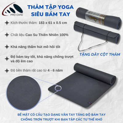 Thảm Yoga Chống Trượt Cao Su Thiên Nhiên PRO-CARE - Đạt Chứng Nhận SGS Thảm Tập An Toàn Sức Khỏe