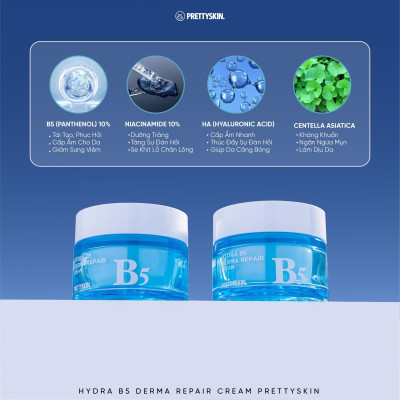 Kem dưỡng phục hồi dưỡng trắng Hydra B5 Derma Repair Cream Pretty Skin 52ml tặng móc khóa