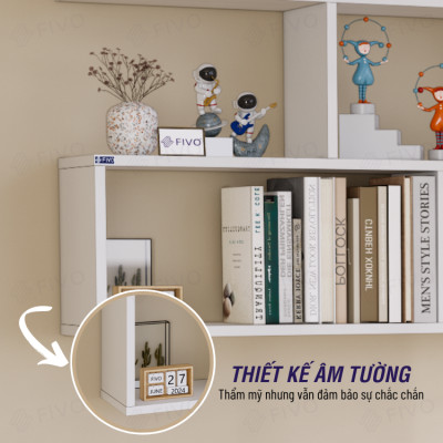 Kệ Sách Gỗ Treo Tường FIVO FB44 Đa Năng, Thiết Kế Âm Tường, Chất Liệu Gỗ Dày Chống Ẩm, Dễ Dàng Lắp Ráp