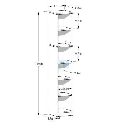Tủ Sách Gỗ 6 Tầng Dài 30cm Màu Oak, Walnut Thương Hiệu SIB Decor KSG101