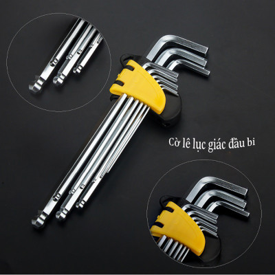 Bộ lục giác đầu bi 9 cây ABG thép không gỉ CR-V6150 dụng cụ tháo vặn chống mài mòn bọc nhựa an toàn ứng dụng