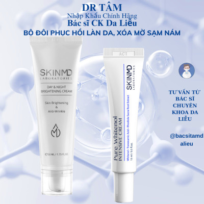 Combo mờ nám chuyên sâu SKINMD DAY & NIGHT BRIGHTENING CREAM 50g và SKINMD PURE WHITENOL INTENSIVE CREAM 15g giúp dưỡng trắng da, mờ đốm sắc tố