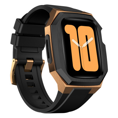 Ốp Case Vỏ Thép Không Gỉ bảo vệ tích hợp dây đeo Fluororubber cho Apple Watch Series 4/5/6/7/8/9/SE1,2 Size 44mm/45mm - Hàng Chính Hãng