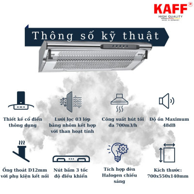 Máy hút mùi cổ điển màu bạc 700mm KAFF KF-701I - Hàng Chính Hãng