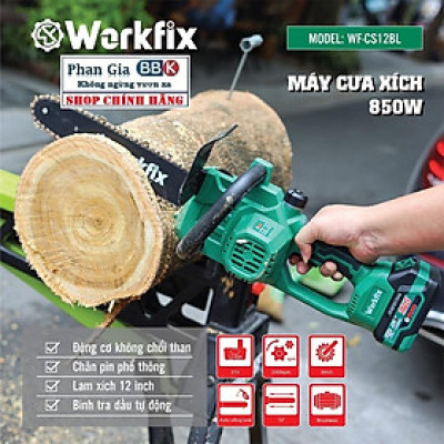 Máy cưa xích pin WORKFIX 21V (WF-CS12BL) 2 Pin 15cell, Động cơ Không chổi than,Cưa Cây, Cắt Cành, Tra Dầu Tự Động
