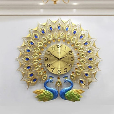 Đồng Hồ Con Công Treo Tường Chim Khổng Tước Vàng DTN009 kim trôi không gây tiếng động trang trí phòng khách