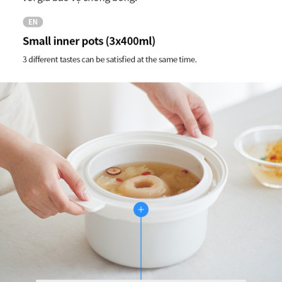 Nồi nấu chậm đa năng Locknlock EJP164IVY - Multi function slow cooker 220V, 50Hz, 350W - Dung tích 2.5L - Hàng chính hãng