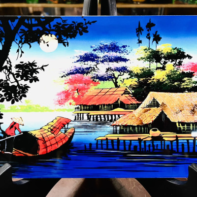 Tranh sơn mài - ĐỒNG QUÊ VIỆT NAM - Hàng xuất khẩu size 20x30 cm