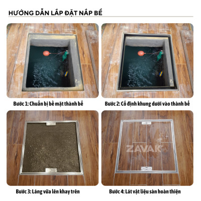 Nắp Bể Ngầm Trong Nhà 50x50cm Inox 304 ZAVAK MHIs-50 Nắp bể nước âm sàn, Nắp hố ga Inox 304
