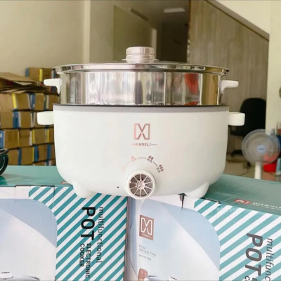 Nồi Lẩu Điện Đa Năng Mini Chống Dính Vân Đá Cao Cấp Công Suất 1000W, Nồi Điện Đa Năng Kèm Xửng Hấp Inox 28cm Dung Tích 4L Phù Hợp Cho Gia đình -Hàng Chính hãng MINIIN