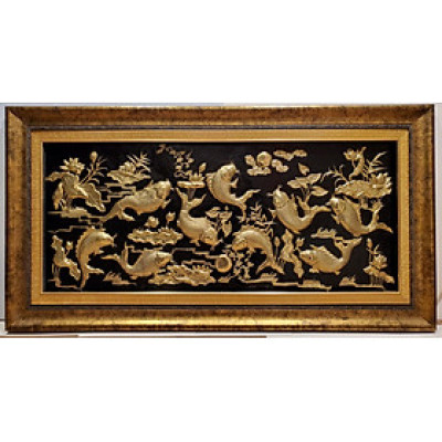 Tranh đồng vàng -Cửu ngư quần tụ ( cả năm no đủ)