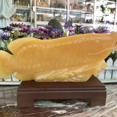 Tượng Cá Rồng phong thủy tài lộc đá Ngọc hoàng long - Dài 34 cm