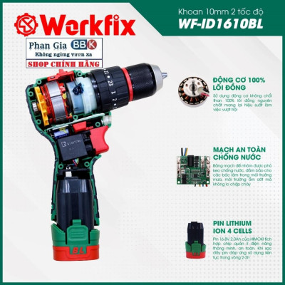Máy Khoan PlN WORKFIX 16.8V 10mm - 3 Chức Năng - Động Cơ Không Chổi Than, Motor 100% Dây Đồng - Bảo Hành chính hãƞg