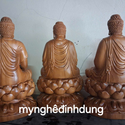 BỘ tượng tam thế phật bằng  gỗ  bách xanh thơm nức cao 40x24x20cm 