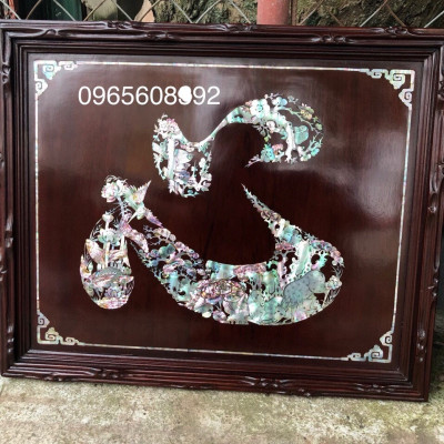 Tranh gỗ gụ treo tường chữ tâm khảm trai ốc kt 50×60×3cm