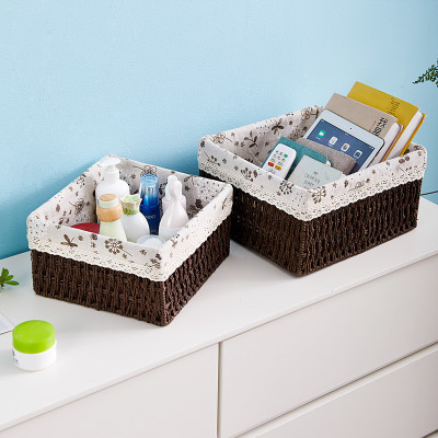 Giỏ Cói Lót Vải Hoa Nhí Đựng Đồ Mỹ Phẩm, Phụ Kiện, Đi Picnic, Giỏ Mây Decor Trang Trí Nhà Cửa Phong Cách Vintage