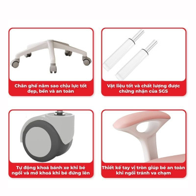 Ghế học sinh chống gù đa năng Juno sofa nâng hạ chiều cao tay gạt CT GV29 có khóa bánh trọng lực, xoay 360 độ