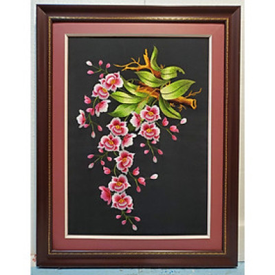 TRANH THÊU NGHỆ THUẬT - GIỎ HOA LAN