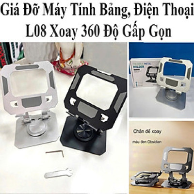 Giá Đỡ Máy Tính Bảng, Điện Thoại L08 Xoay 360 Độ Gấp Gọn Đế Tản Nhiệt Kim Loại