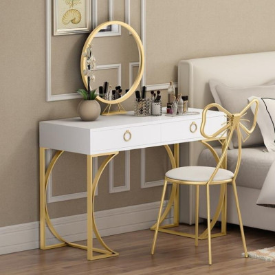 Bộ bàn ghế trang điểm: Bàn phấn hai ngăn hộp vuông chân khung vuông chữ C  + Ghế  + Gương