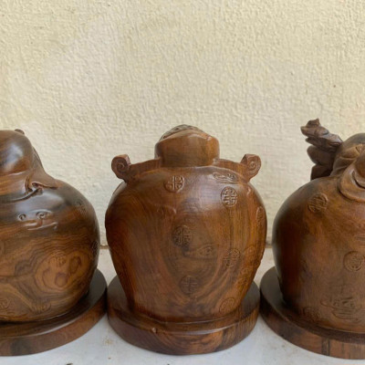 Tượng tam đa phúc lộc thọ mini bằng gỗ bách xanh kt 10×8×8cm 