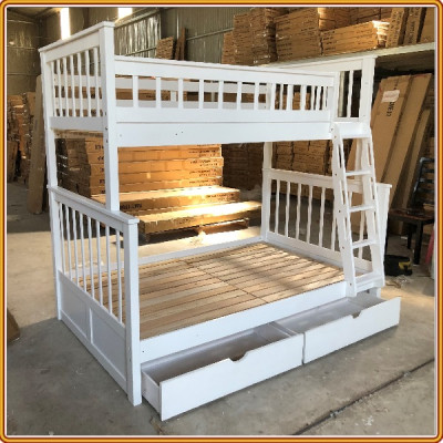 Giường 3 tầng màu trắng Tundo trên 1m dưới 1m2