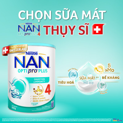 Sữa bột Nestlé NAN OPTIPRO PLUS 4 800g/lon với 5HMO Giúp tiêu hóa tốt + Tăng cường đề kháng  - Bé 2-6 tuổi