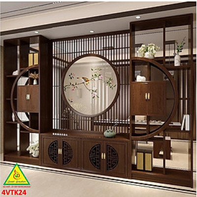 Vách ngăn phòng khách, vách ngăn tủ kệ bằng gỗm bình phong tranh 4VTK24 - NỘI THẤT LẮP RÁP VIENDONGADV