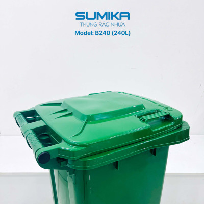 Thùng rác nhựa công cộng SUMIKA B240, dung tích 240L, có bánh xe