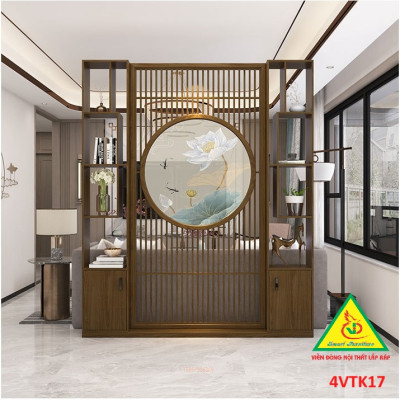 Vách ngăn phòng khách, vách ngăn tủ kệ bằng gỗ 4VTK17- Nội thất lắp ráp Viendong adv