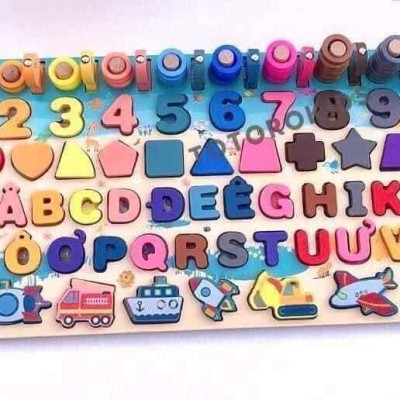 Đồ Chơi Gỗ, Bảng Chữ Cái 6in1, Đồ Chơi Câu Cá, Ghép Hình Học, Chữ Số, Chữ Cái, Phương Tiện 
