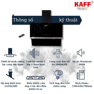 Máy hút mùi kính phẳng dạng TV cảm ứng điều khiển từ xa 900mm KAFF KF-LUX-AT90FH-BK - Hàng Chính Hãng