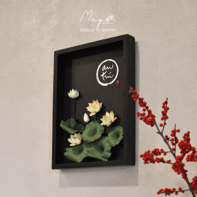 Tranh hoa giấy handmade trang trí cao cấp VIETNAM LOTUS "An Trú" 30x40cm - Maypaperflower Hoa giấy nghệ thuật 