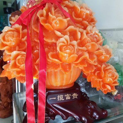 Tượng Bình Hoa Mẫu Đơn Đỏ Cam Mới To Dây Đỏ May Mắn Quá Hoành Tráng Đẹp Lắm Size Cao 55cm Ngang 48cm Sâu 31cm biểu tượng sự Hưng Thịnh , thịnh vượng, phồn vinh, Giàu Sang , Phú Quý, Giàu Sang , Phú Quý trưng phòng khách nhà công công quà tặng ý nghĩa ạ