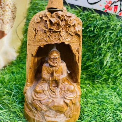 Tượng chuông đạt ma sư tổ xông trầm gỗ bách xanh kt cao 30×14cm 